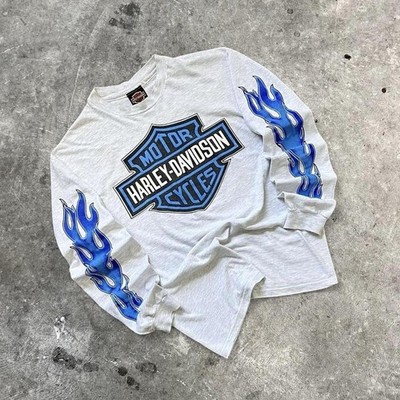 Vintage 80s/90s Harley Davidson Flame Hit Long Sleeve Shirt | eBay