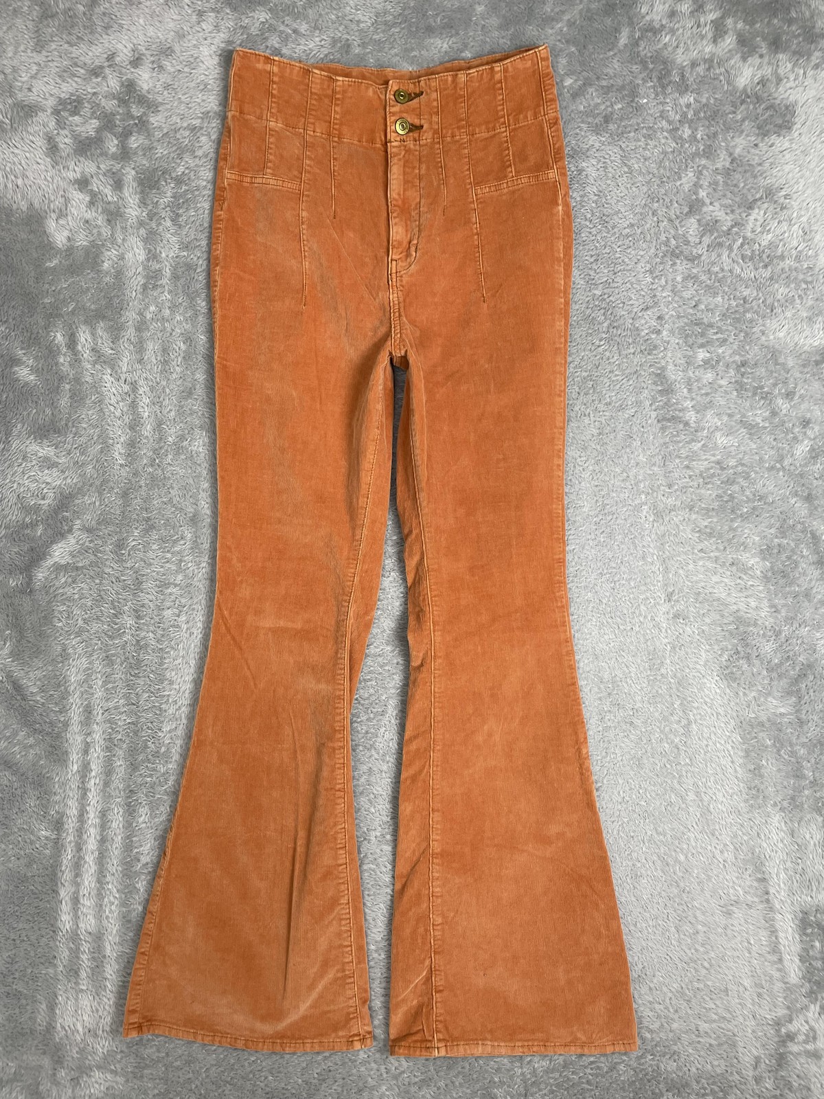 We The Free Pants Womens 29 Orange Corduroy High Rise Flare Stretch Bell Bottom