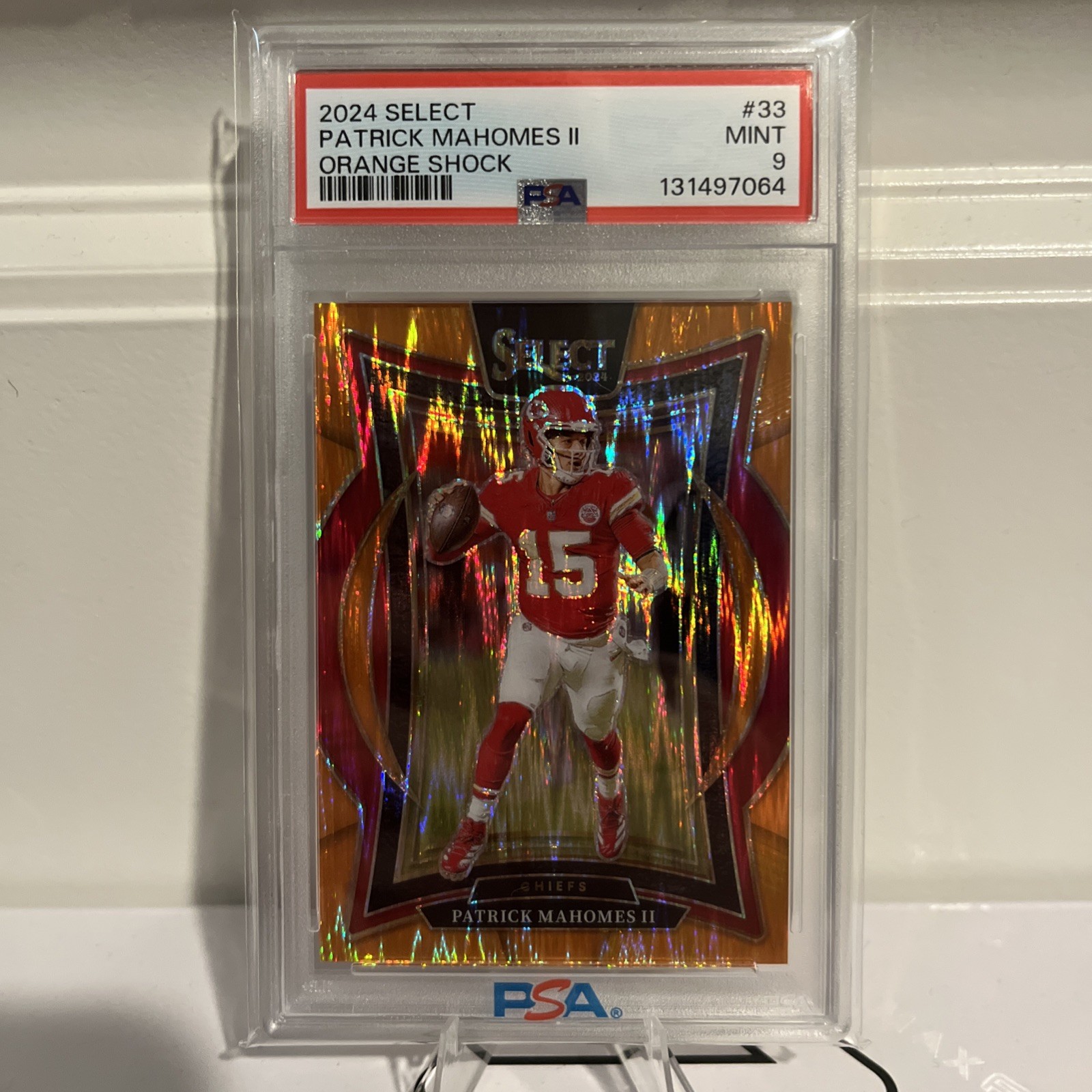 2024 Panini Select -  Patrick Mahomes #33 Orange Shock Prizm /499 PSA 9