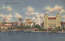 Puerto Rico View San Juan Skyline with Post Office Building,PR Tichnor Vintage