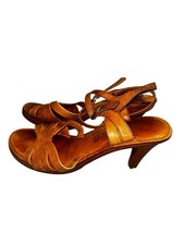 Vtg 60's 70's Leather Wood Sole Shoes Heels Sandals Olinda Hippie Retro