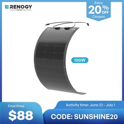 Renogy 100 Watt 12 Volt Black Division Lightweight Monocrystalline Solar Panel