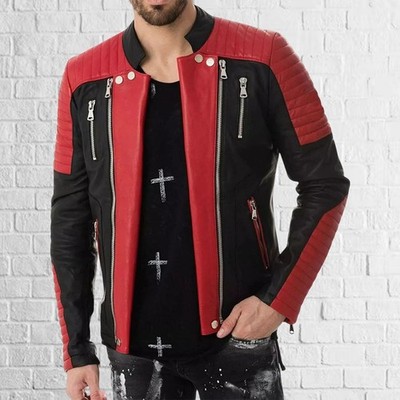 Street Style Vibe: Men s Multicolor Stylish Handmade Biker Leather Jacket