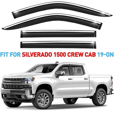 Rain Guards Vent Visors Shade for 19-26 Chevy Silverado Crew Cab Chrome Trim