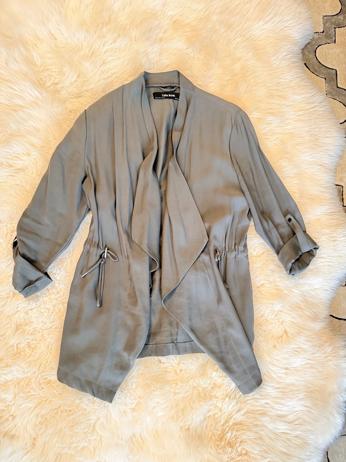 ZARA BASIC Gray Lightweight Open Front Drawstring… - image 1