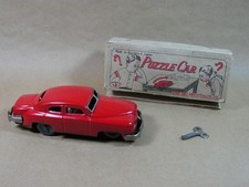Tin wind up Puzzle Car with box and Key - Kosuge Toys - Made in Occupied Japan 
