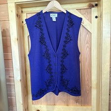 Vintage Koret Womens L Royal Purple Sweater Vest Black Beading Elegant Gothic