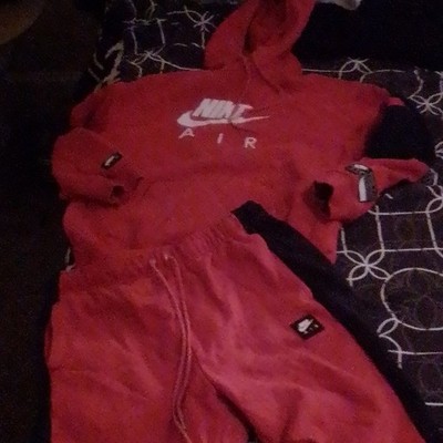 Nike Air Logo Men s 2-Piece Fleece Sweatsuit Hoodie & Pants Red L
