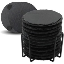 Getränkeuntersetzer Stein 12 Stück schwarz 10,2 cm Kratzfest Küche Bar Tassen