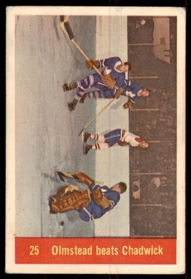 1957-58 Parkhurst VG/EX Olmstead Beats Chadwick #25