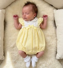 Premature Baby Girl Romper Suit Prem Tiny Frilly Bow Broderie Anglaise LEMON