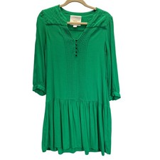 Maeve Anthropologie Dress Womens Size 6 Green Long Sleeve V Neck Pleated