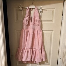 fashion nova pink white striped halter backless ruffle sleeveless short dress m