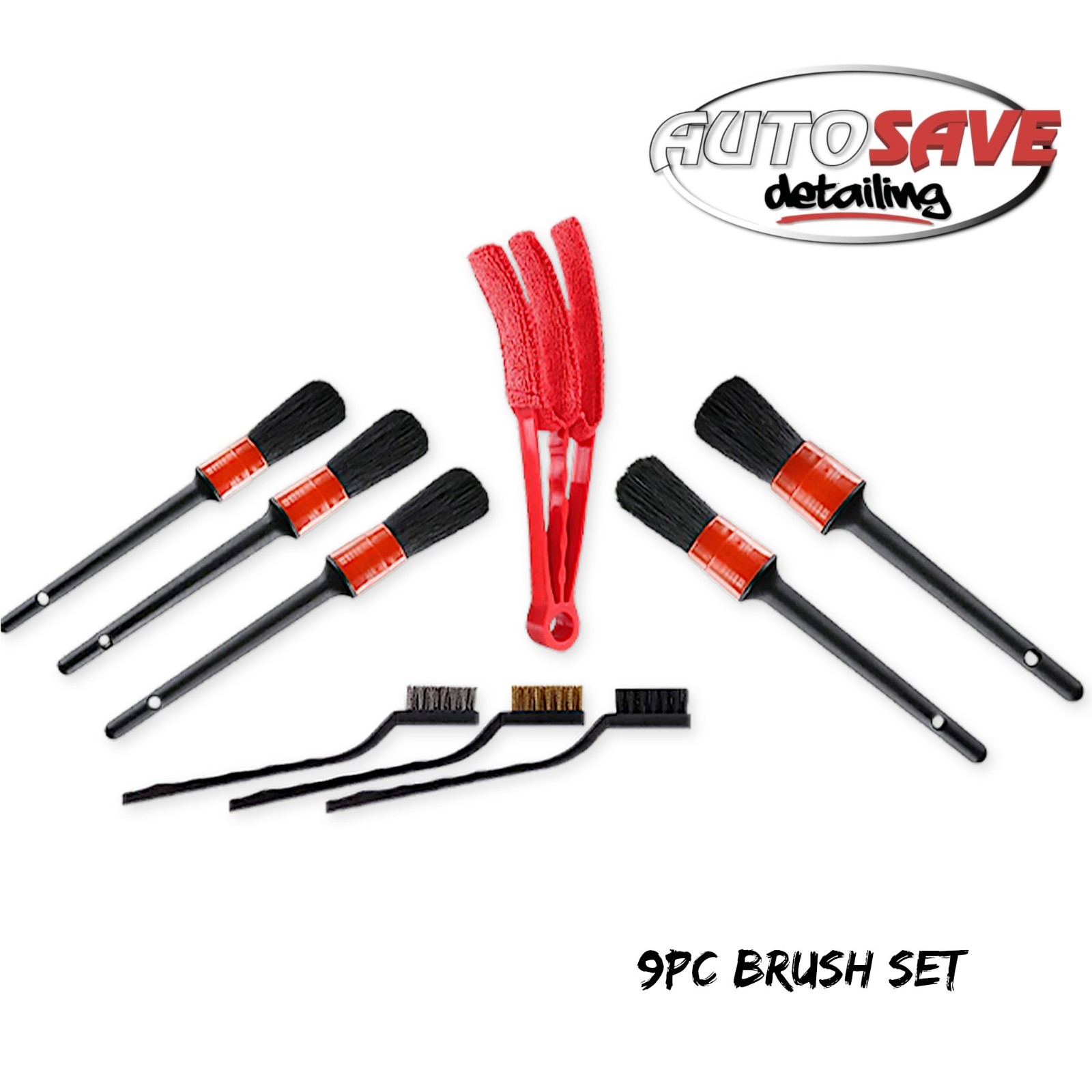 Simply - 9 Piece Car Brush Set |Boar Hair Brushes |Wire Brushes |Air Vent Brush - Image 2