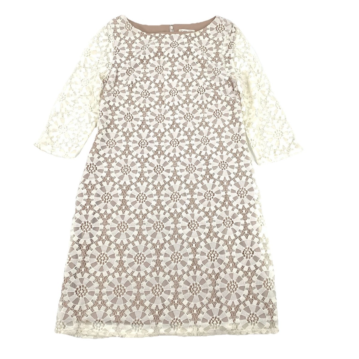 $228 Eliza J Full Lace Floral Shift Dress 8 Womens Ivory White Cream  Cocktail M
