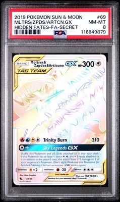 Moltres Zapdos Articuno GX #69 Hidden Fates Secret 2019 Pokemon Sun & Moon PSA 8