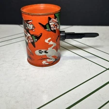 U.S. Metal  Halloween Rattle Noisemaker Tin Litho Witch Ghost Cat Pumpkins