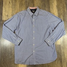Van Heusen Shirt Mens XL 17-17 1/2 Blue Striped Stain Shield Button Up