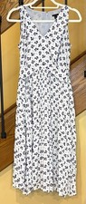 Ann Taylor Floral Pleated Flare Dress White/Red-Blue Flowers Tie Waist SZ. 4
