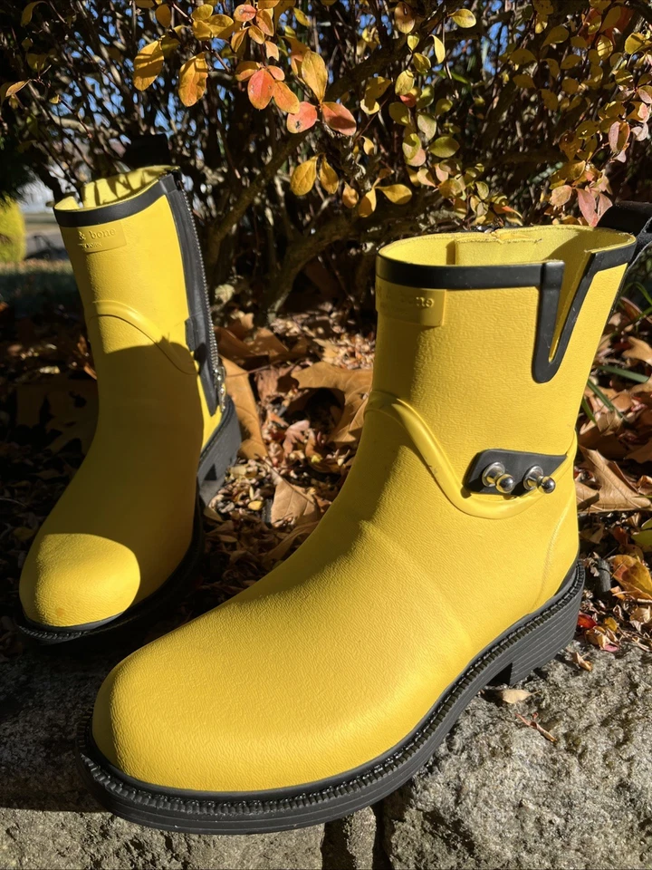 Botas de lluvia de goma amarillas de trapo y hueso para mujer talla 36 con cremallera Foto 2 de 4