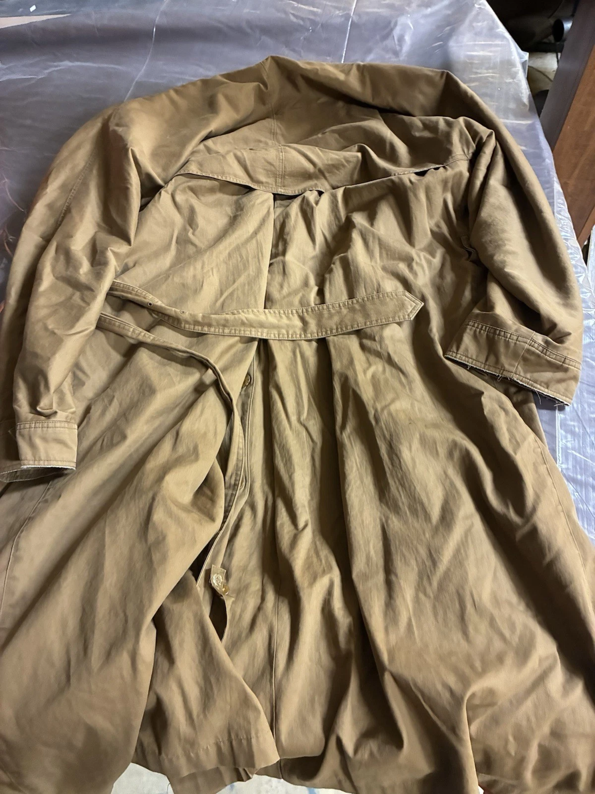 Kenneth Barnard Dbl Breasted Trench Rain Coat Mens 42L Beige Vtg Belted  w Liner image 4