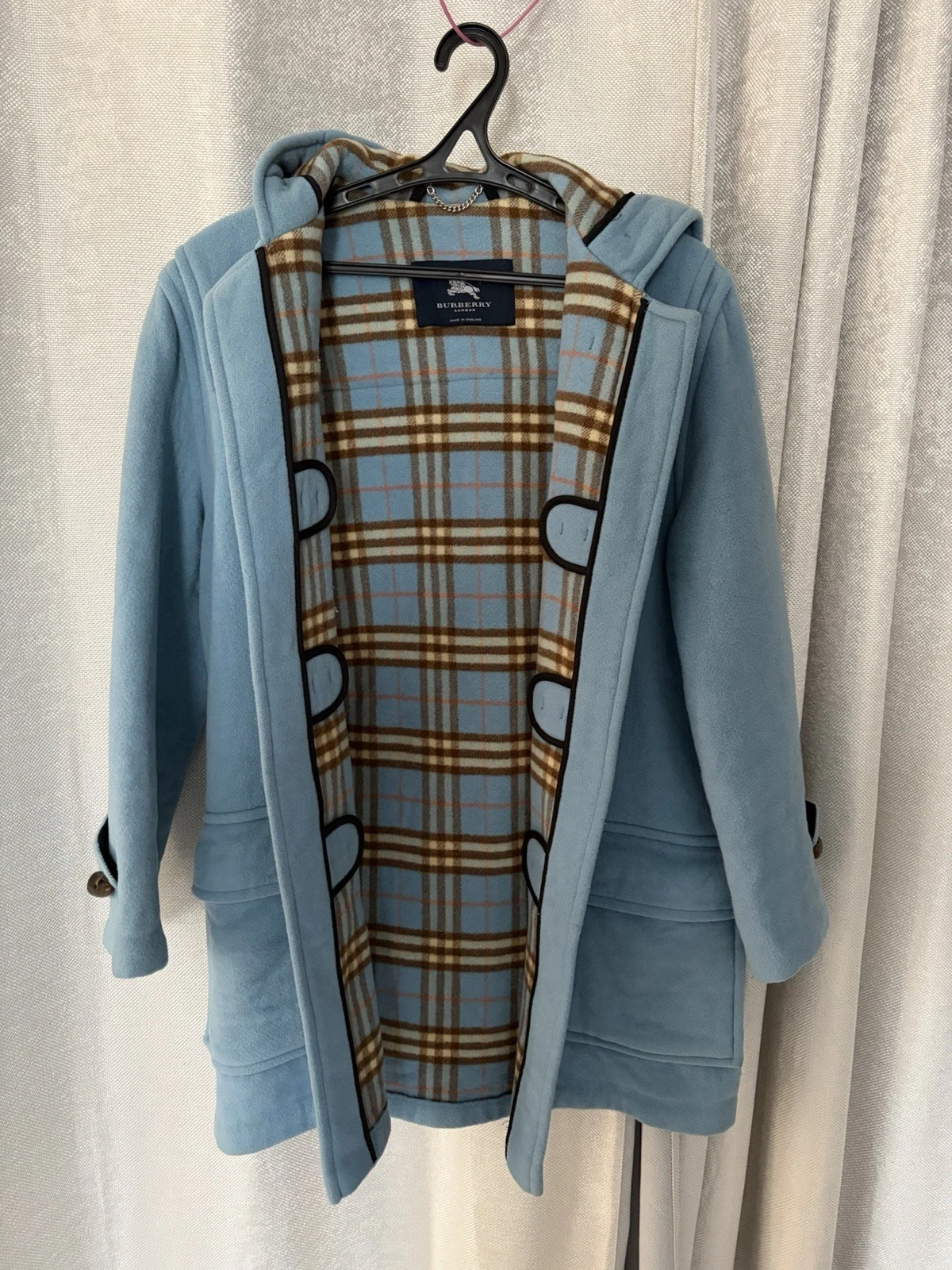 Burberry — Burberry London Duffle Coat Blue Nova Check Wool S/M Made in England