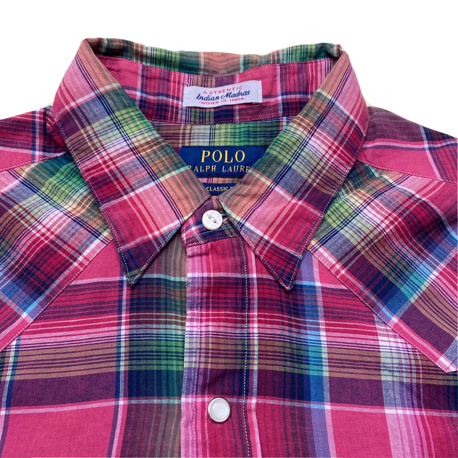 NWT Polo Ralph Lauren Men’s Madras Plaid Western Shirt Classic Fit Pink Large