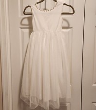 ONLY LITTLE ONCE Flower Girl sz 8 Midi Dress Ivory Tulle Skirt Pearl Decor VBack