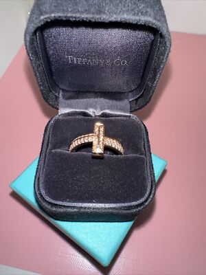 Tiffany Co T T1 Rose Gold Wide Ring With Diamonds Size 10