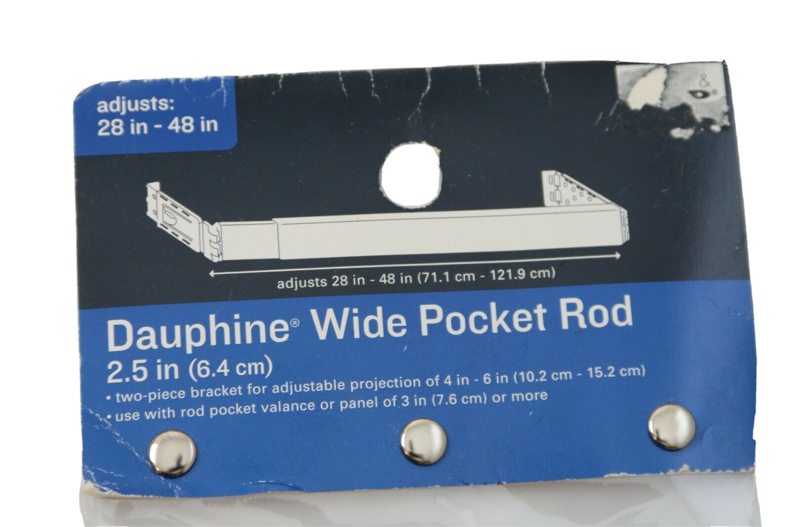 Dauphine 2 1/2Inch Wide Pocket Adjustable Curtain Rod 28 Inch 48 Inch