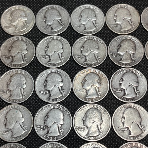 ALL 1934 P WASHINGTON QUARTER FULL ROLL $10 FACE VALUE 40 COINS SILVER 90% #789 - Picture 3 of 13