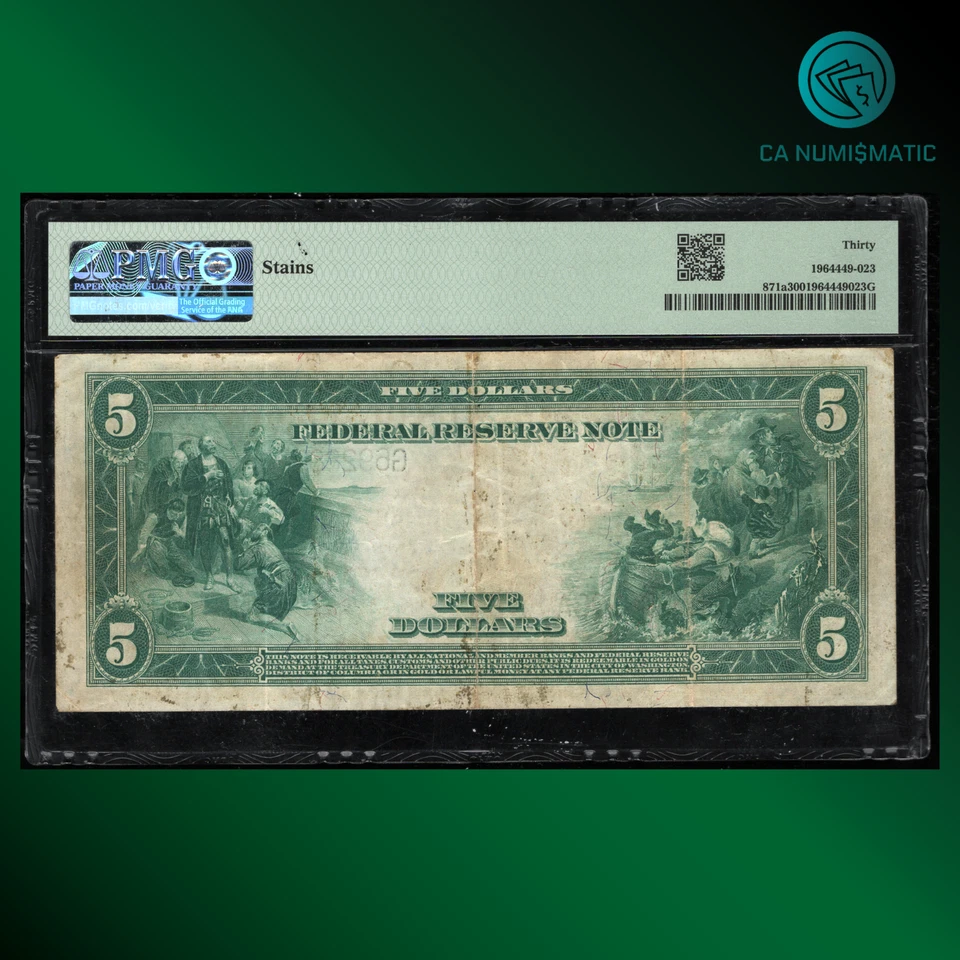 Fr.871a 1914 $5 Five Dollars Federal Reserve Note Chicago, PMG 30 comment, 86292 - Image 2 of 2