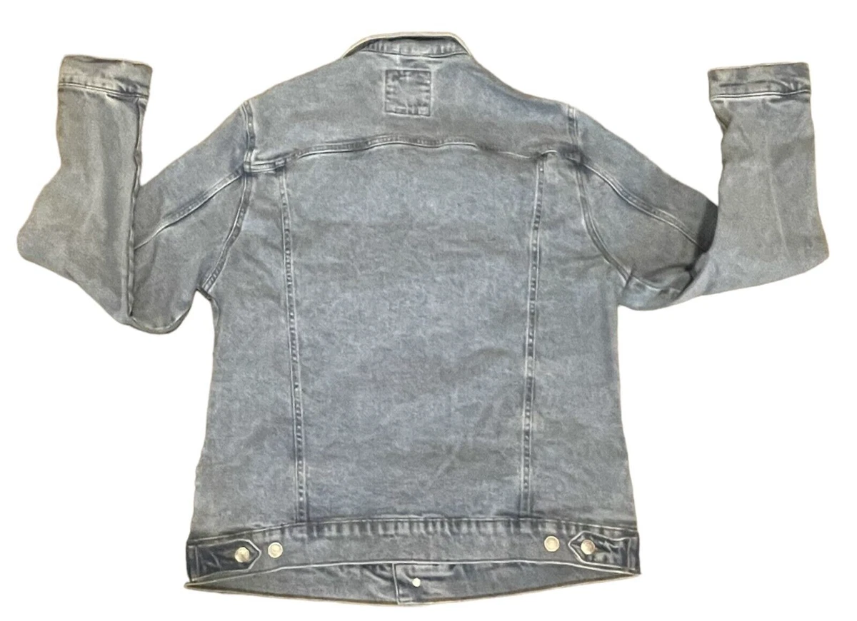 Zara Men s Denim Jacket Long Sleeve Pocket Button BLUE Acid Wash Mid Weight