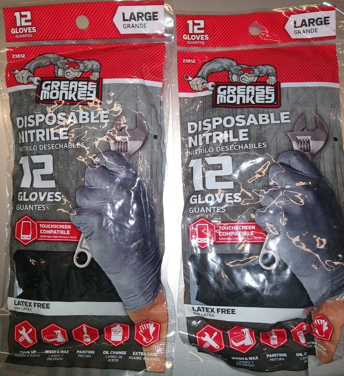 Grease Monkey Nitrile Safety Gloves Size Large Black Latex-Free 24 Pack