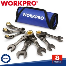 WORKPRO 8-Piece Flex-Head Stubby Ratcheting Combination Wrench Set 9-17mm Metric