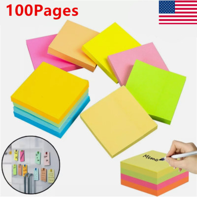 Posty Notes Ebay 100 Page Sticky Notes, 3 X 3 Inch Self-Stick Pads, Bright Colors Memo ...