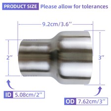 2 Id To 3 Od Universal Exhaust Pipe To Component Adapter Reducer 3.6 Length