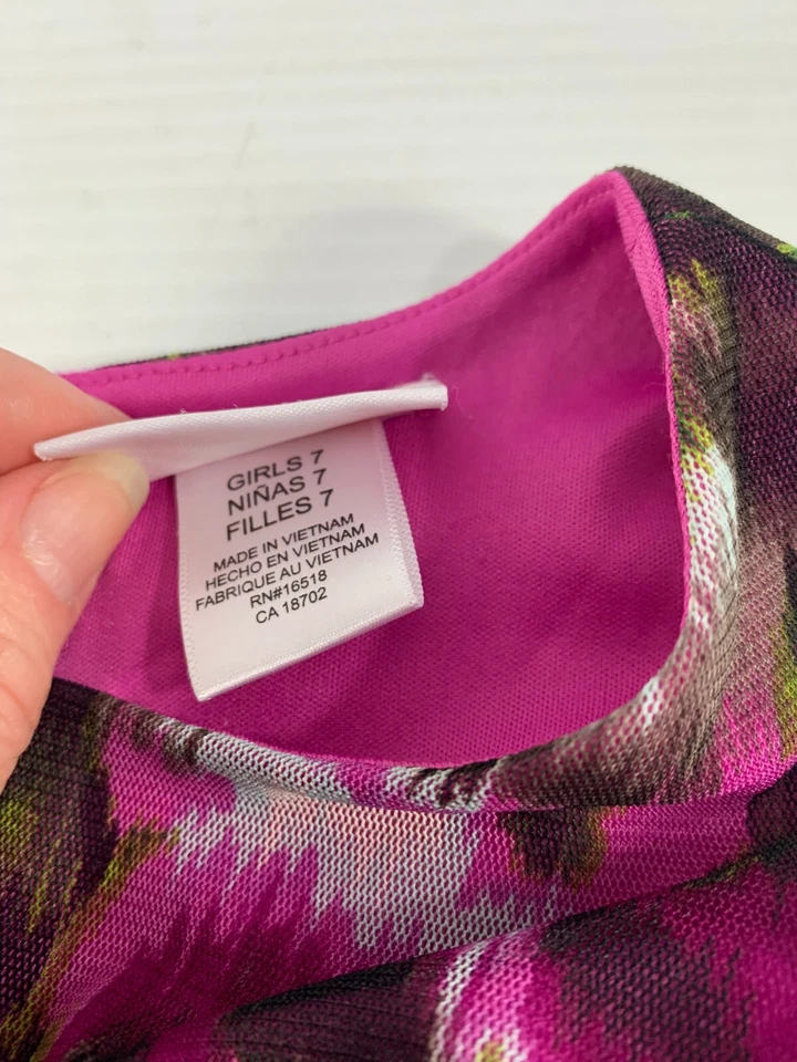 Vestido Bloome de Jeune File Niñas Talla 7 Rosa Verde Sin Mangas Volantes en Capas Foto 4 de 4