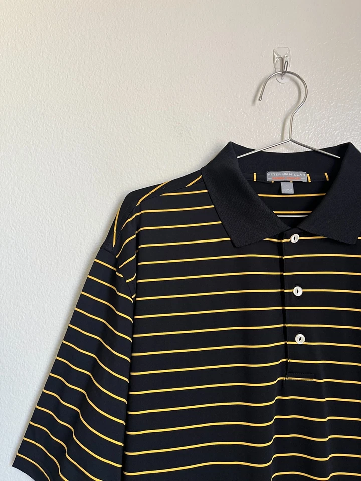 Polo de golf Peter Millar para hombre cómodo de verano a rayas en negro/amarillo talla GRANDE Foto 2 de 4