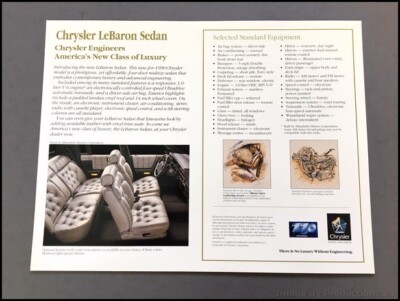 1990 Chrysler LeBaron Sedan Original 1-page Sales Brochure Card | eBay