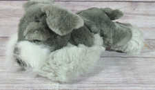 FAO Schwarz Plush Schnauzer Stuffed Animal Dog Beanbag Gray Laying 11"