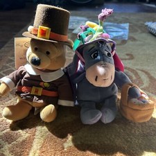 Disney Store Easter Bonnet Eeyore Bean Bag  Thanksgiving Winnie The Pooh Plush