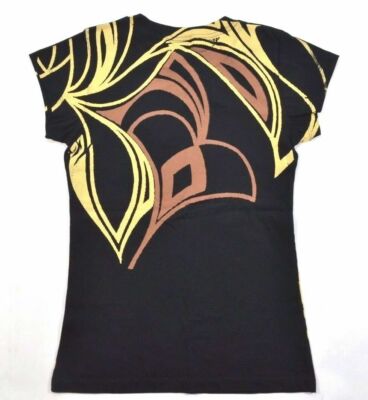 Split INDIA Black Yellow Tan Graphic Screen Print Short Sleeve