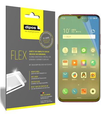 3x Meizu Note 9 Schutzfolie Folie, 100% Displayabdeckung, dipos Flex