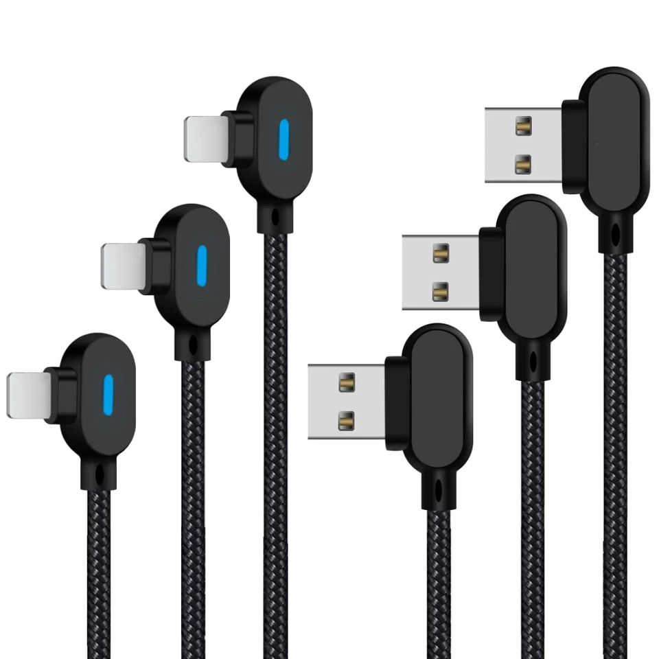 Cabo carregador USB ângulo reto 90° cabo de carregamento rápido para iPhone 13 12 11 8 XR SE - Imagem 2 de 4