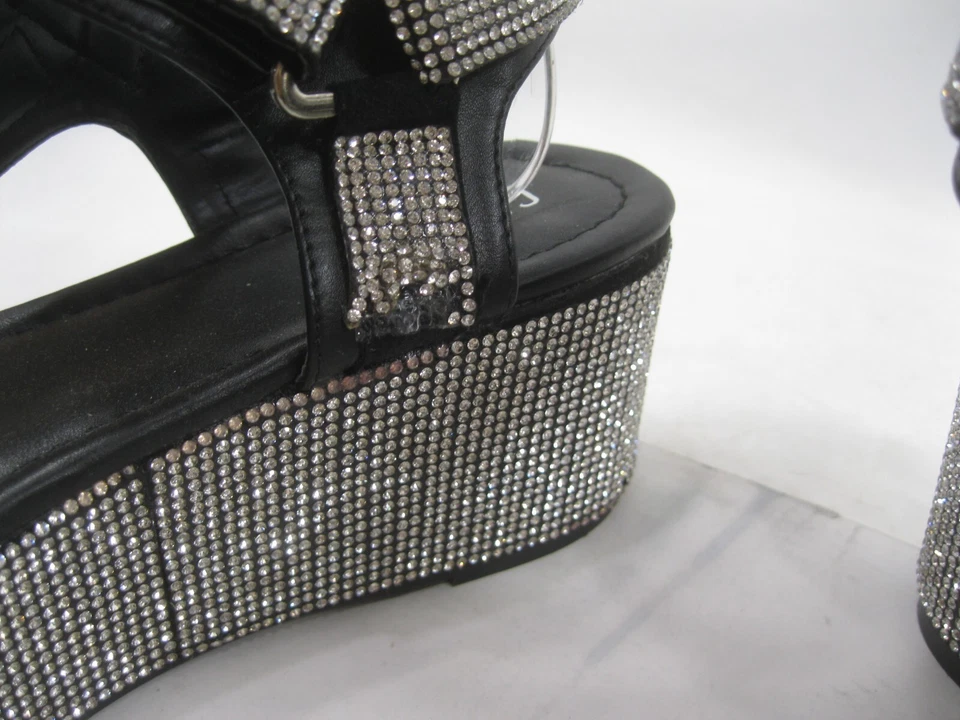 CAPE ROBBIN CORREA NEGRA/PLATEADA PLATAFORMA 2.5" Sandalia Punta Abierta MUJERES Talla 10 Foto 4 de 4