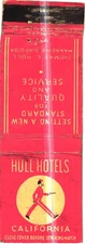 Hull Hotels California Standard for Quality and Service Vintage Matchbook Cover