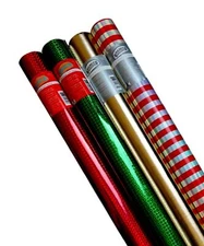 Premium Gift Wrap (4 Rolls, 100 sq ft Total) Heavy Weight Shiny Metallic