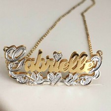 Personalized Double Name Plate Necklace with Silver and Gold Plated