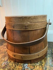 Vintage Firkin Wood Sewing Basket Box, Decal Sticker (Damage to Band see photos)